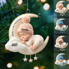 Personalized Baby  s First Christmas Ornament 2025   Custom Name Moon  Cloud Orn