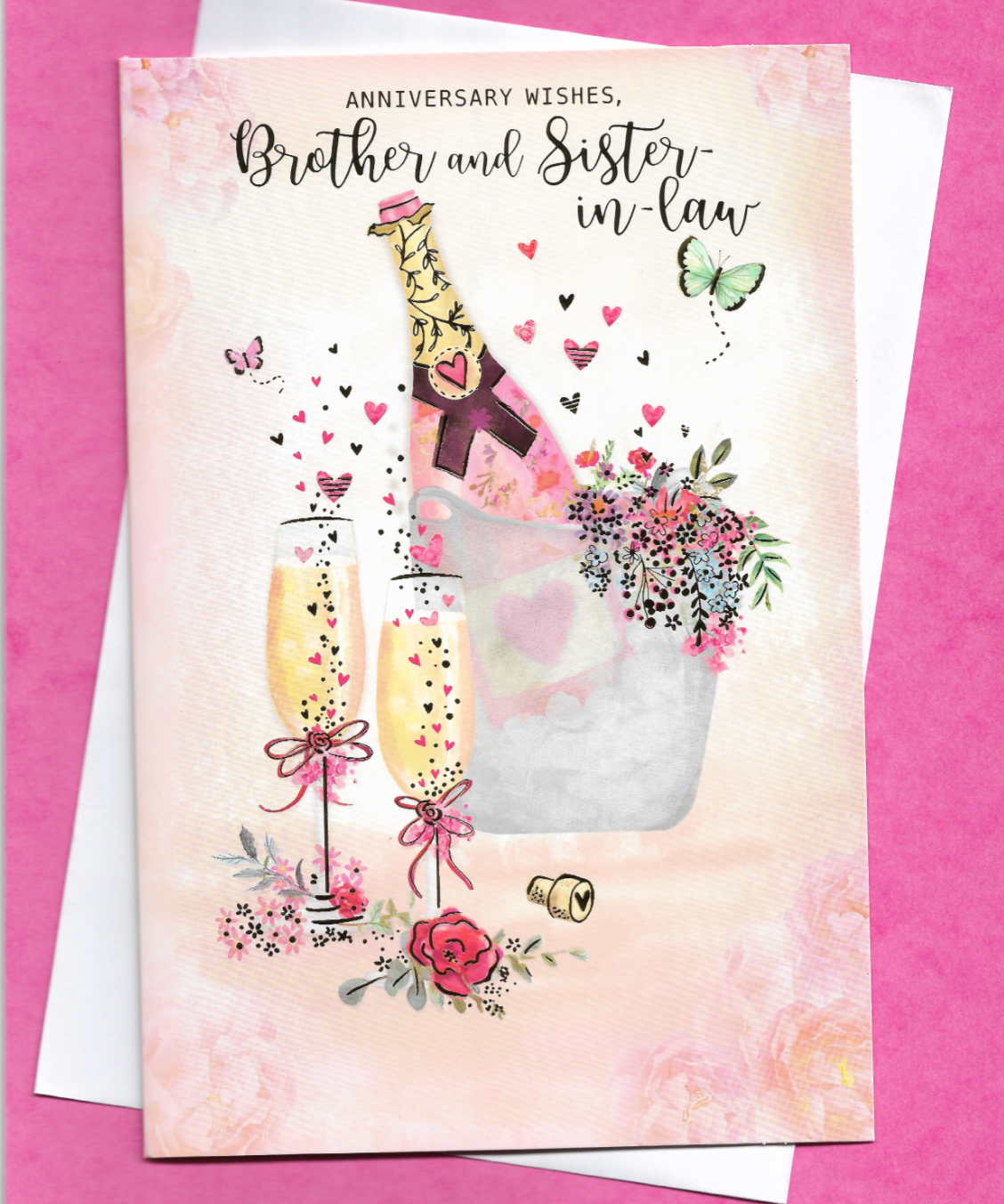 Brother And Sister-In-Law Anniversary Card 9""x6"" Special Champagne Flute Couple