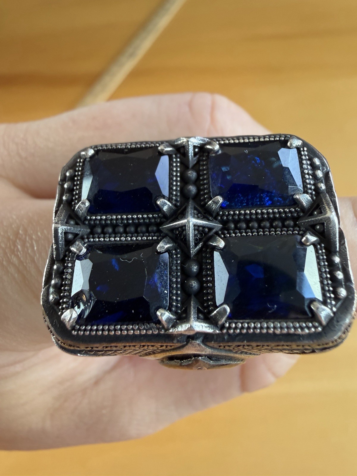 Large Statement Sterling Silver Ring W/ 4 Large B… - image 9