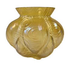 Antique Loetz Bohemian Kralik Yellow Iridized Art Glass Vase 4.5" Glows