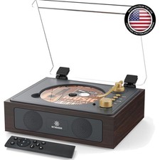 Compact Wireless CD Player with Remote Built-in Stereo Speakers - Walnut