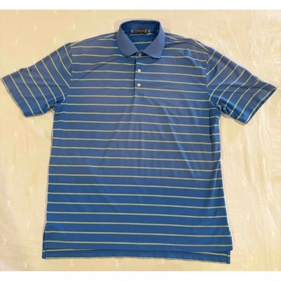Peter Millar Summer Comfort Polo Shirt Mens Large Blue Yellow Stripe ROCC Golf