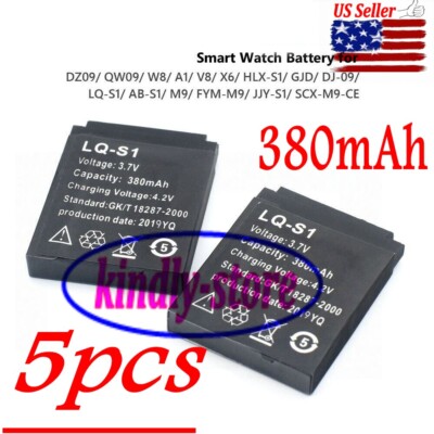 USPS 5pcs/Lots LQ-S1 3.7V 380mAh Rechargeable Battery For Smart Watch DZ09 Q18