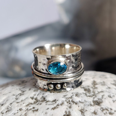 Blue Topaz 925 Sterling Silver Spinner Ring Handmade Wedding Jewelry Gift A-496