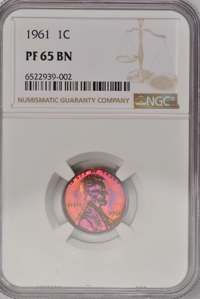 1961 TONED Lincoln Memorial Cent Proof NGC PF 65 BN PR65BN Toning Coin 1C - Image 4 of 4