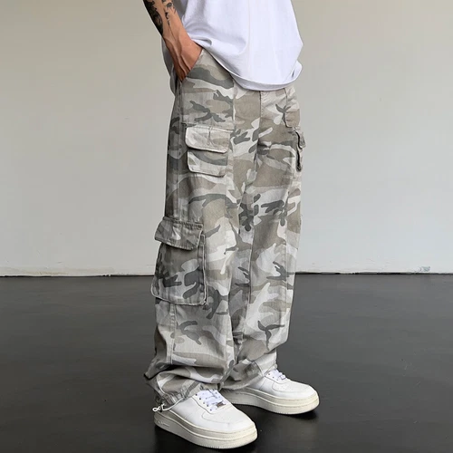 Men Cargo Pants Camouflage Outdoor Trousers Baggy Hip Hop Pocket Streetwear - Picture 4 of 10