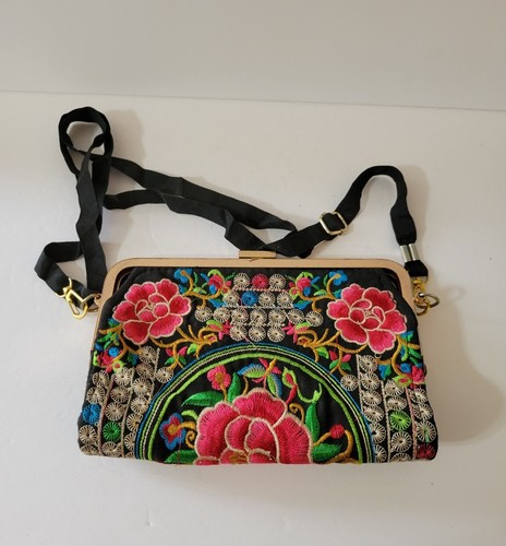 Vintage bestickte Clutch Handtasche mehrfarbig Guatemala verstellbarer Riemen - Bild 2 von 8