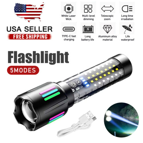 990000LM Super Bright Zoomable Flashlight High Lumens Rechargeable Battery Torch