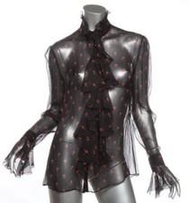 ALEXANDER McQUEEN Womens Black Silk Rose Ruff...