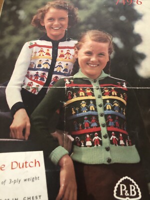 Vintage Kinder Strickanleitung, Holländische Puppen, Strickjacke, 3-lagig, Mädchen hübsch