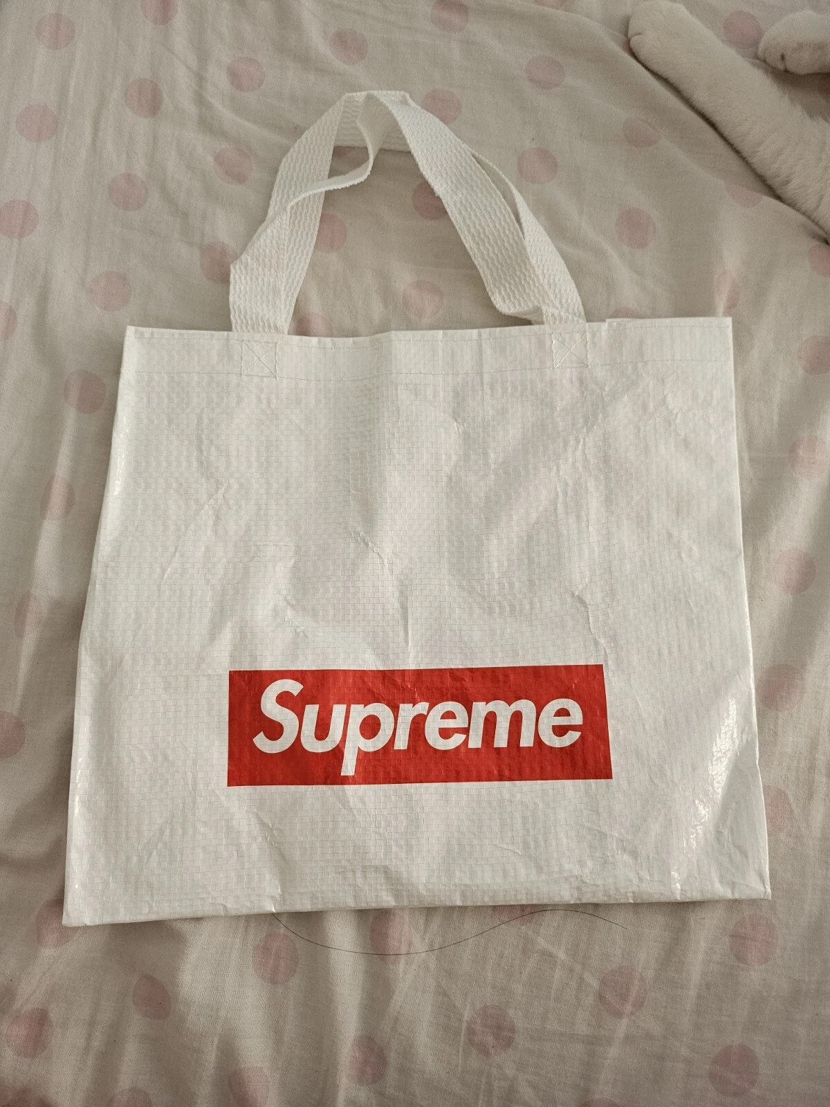 Sac cabas shopping tissé suprême avec lot d'autocollants, authentique, polypropylène 