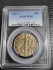 1942-D Silver Uncirculated Walking Liberty Half Dollar PCGS MS63 Toned Free Ship