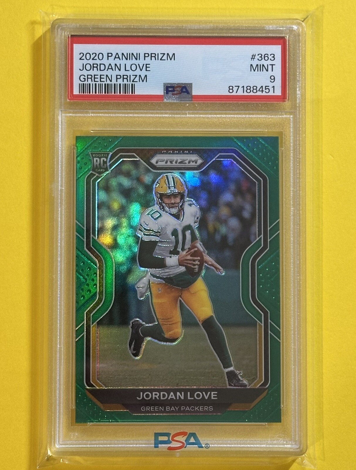 2020 Panini Prizm Jordan Love Green Rookie RC #363 SP PSA 9 Mint COLOR MATCH