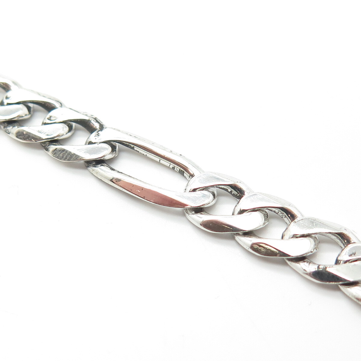 925 Sterling Silver Vintage ID Tag Figaro Link Bracelet 8.75