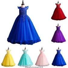 Kids Girls Tulle Long Dress Wedding Bridesmaid Dress Birthday Pageant Party Gown