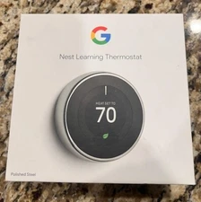 Google Nest 3rd Gen Smart Learning Thermostat– Silver -Polished Steel (T3019US)