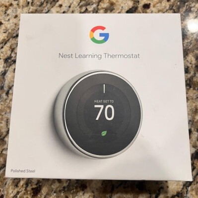Google Nest 3rd Gen Smart Learning Thermostat  Silver -Polished Steel (T3019US)