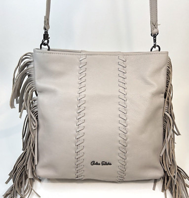 ~CARLOS FALCHI Purse Tawny Taupe Leather Crossbody Hobo/Foldover Fringe #New!!