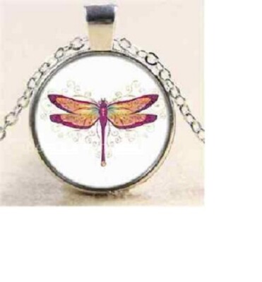 DRAGONFLY INSECT PURPLE WINGS pendant 20'' Sterling Silver 925 necklace female 