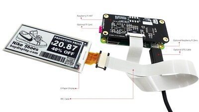 Black 2.9'' inch e-Ink Display w/Raspberry Pi HAT,e-Paper 296x128 IoT