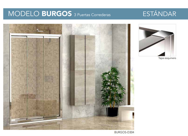 Mampara de ducha Burgos con 3 puertas correderas - Vidrio de 4 mm