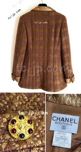 CHANEL 96A Brown Olive Beige Gold Gripox Button Tweed Jacket Dress 34 US2 - 第 10/24 張圖片