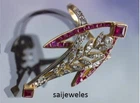 1CT Princess Lab-Created Ruby Vintage Art Deco Fish Ring 14K Yellow Gold FN