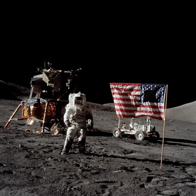 Apollo 17 Eugene Cernan Posing With Flag And LEV  #1 ENHANCED Prints