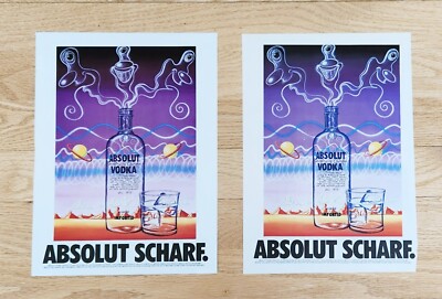 2 Vintage 1986 Absolut Scharf Vodka Ads