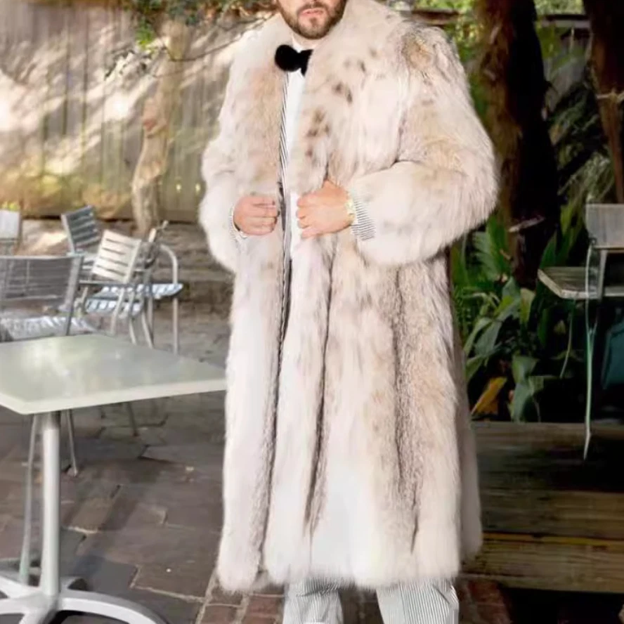 Nuevo abrigo largo de piel sintética para hombre cálido gabardina de piel sintética abrigo de piel de zorro sintético Foto 3 de 4