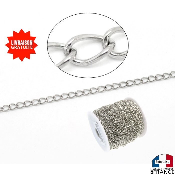 Chaîne en acier inoxydable maillons torsadés de 50 mètres pour bijoux artisanaux durables