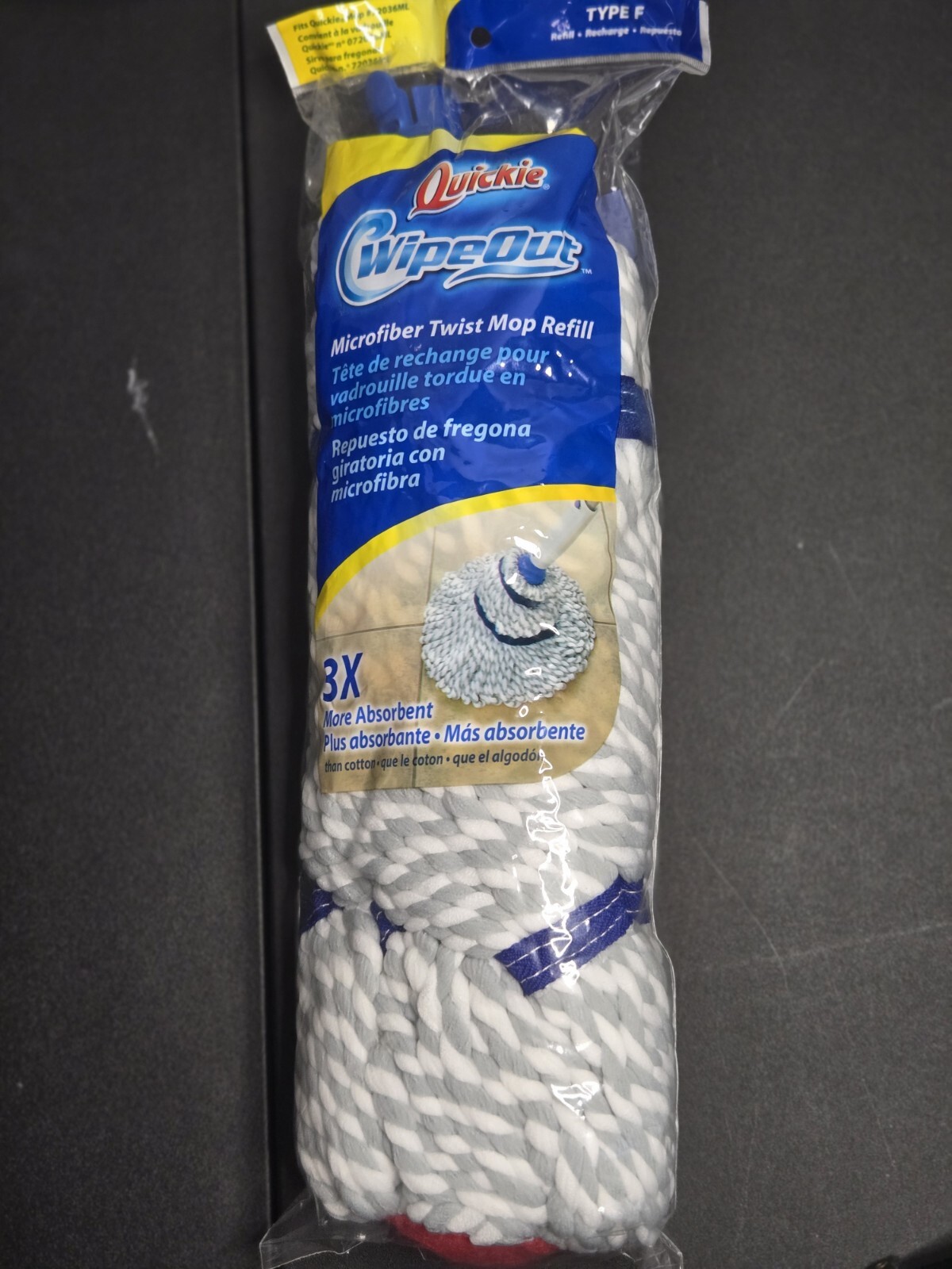 QUICKIE Wipeout Microfiber Twist Mop Refill Type F Fits Quickie Mop #72036ML New