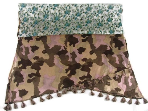 Bufanda"" marrón camuflaje flores mosaico patchwork corte sesgo chal nuevo con etiquetas - Imagen 3 de 3