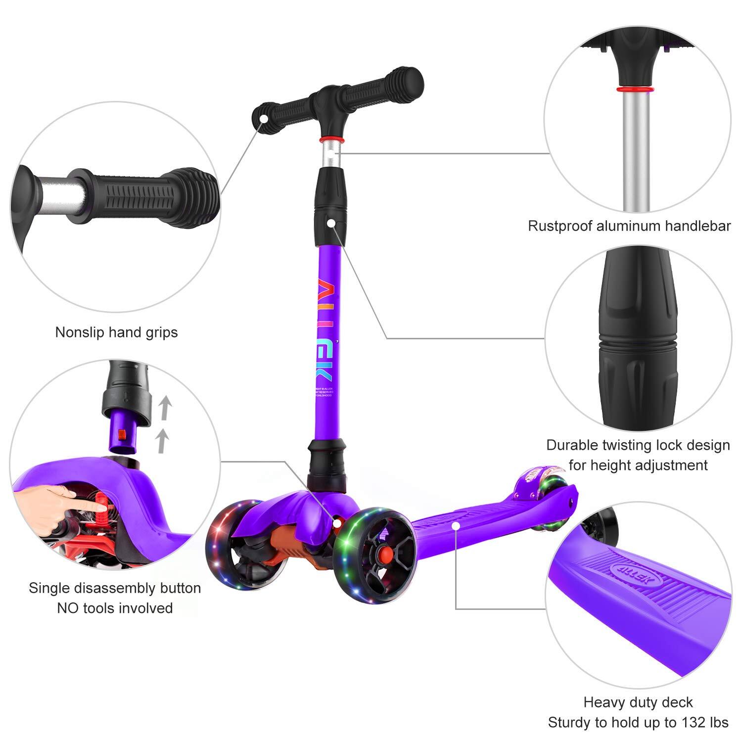 Kick Scooter B02 Lean 'N Glide Scooter with Extra Wide PU Light-Up Wheels and...