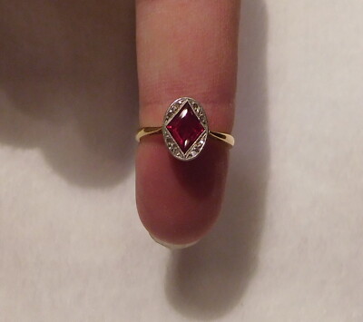 French Art Deco 18K Gold Platinum Red Diamond Ruby Playing Cards Game Ring  US