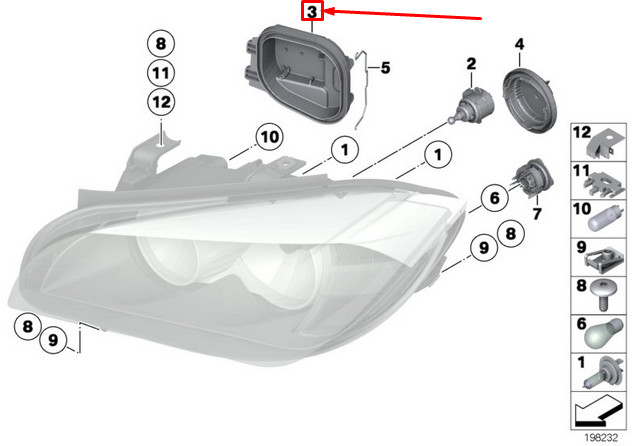 Cache de phare avant gauche pour BMW X1 E84 63112993431 2993431 Original
