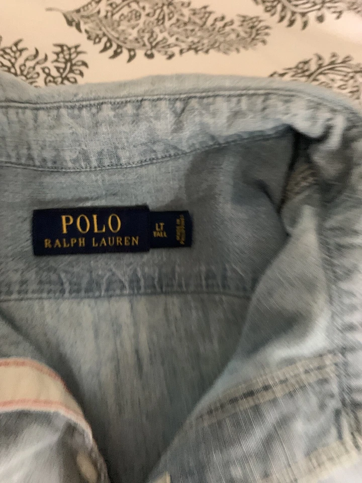 Рубашка мужская Polo Ralph Lauren Chambray джинсовая на пуговицах синяя яхт-клуб с флагом RLYC - Изображение 3 из 4