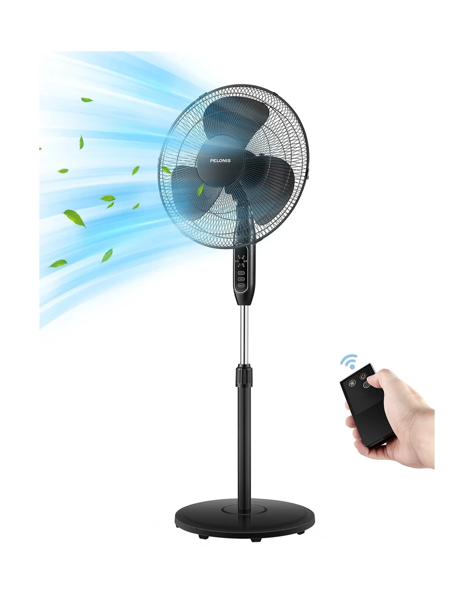 PELONIS 16u0026#039;u0026#039; Pedestal Remote Control, Oscillating Stand Up Fan  16u0026#034;-Black u0026amp; 40... | eBay