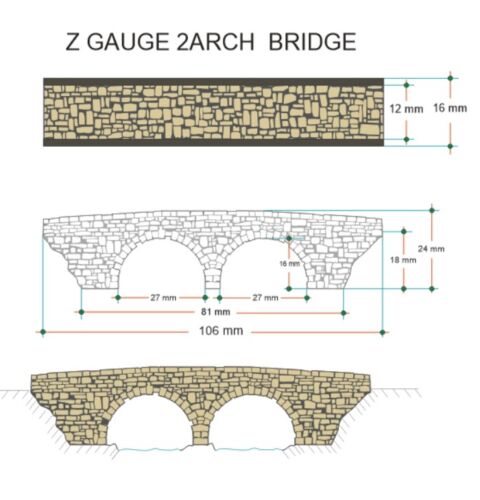 1:220 BRIDGE Z GAUGE BRIDGE Z SCALE OLD 2 ARCH STONE BRIDGE LASER ENGRAVED - Picture 3 of 9