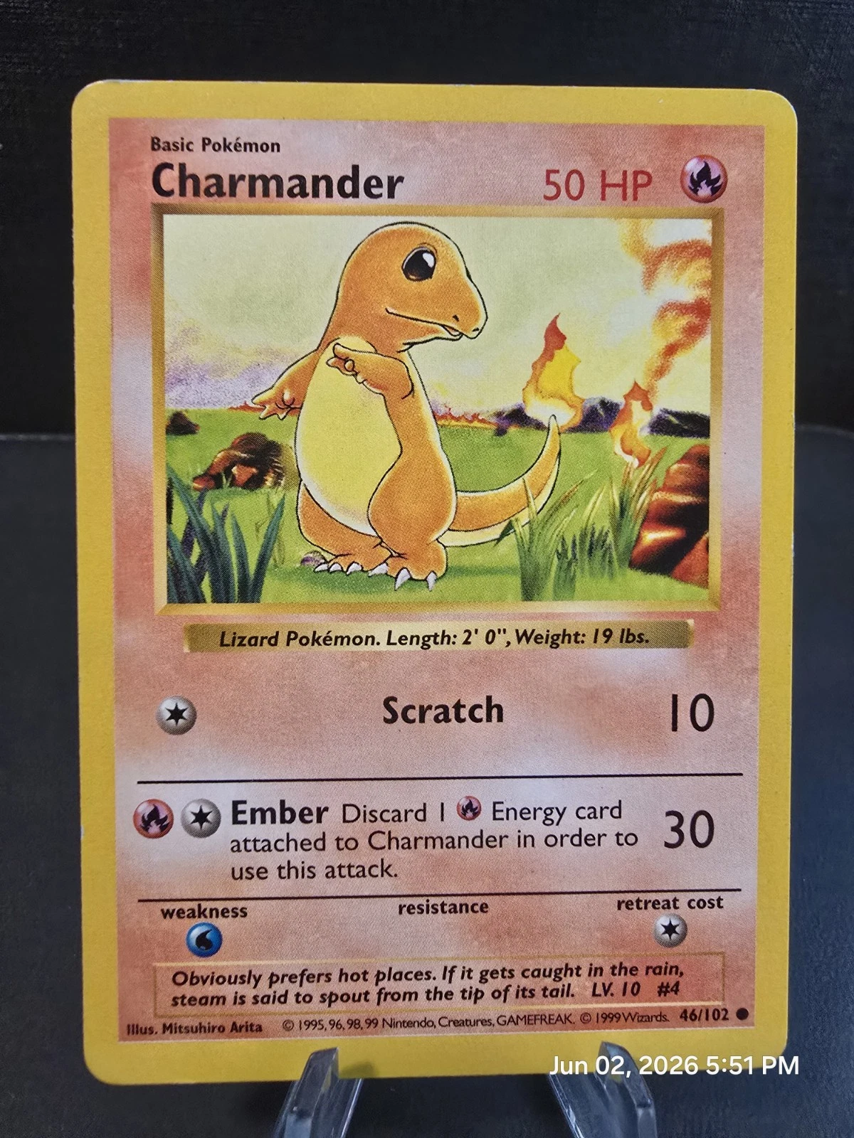 Pokémon Charmander Card Shadowless, Regular Base Set, 046/102