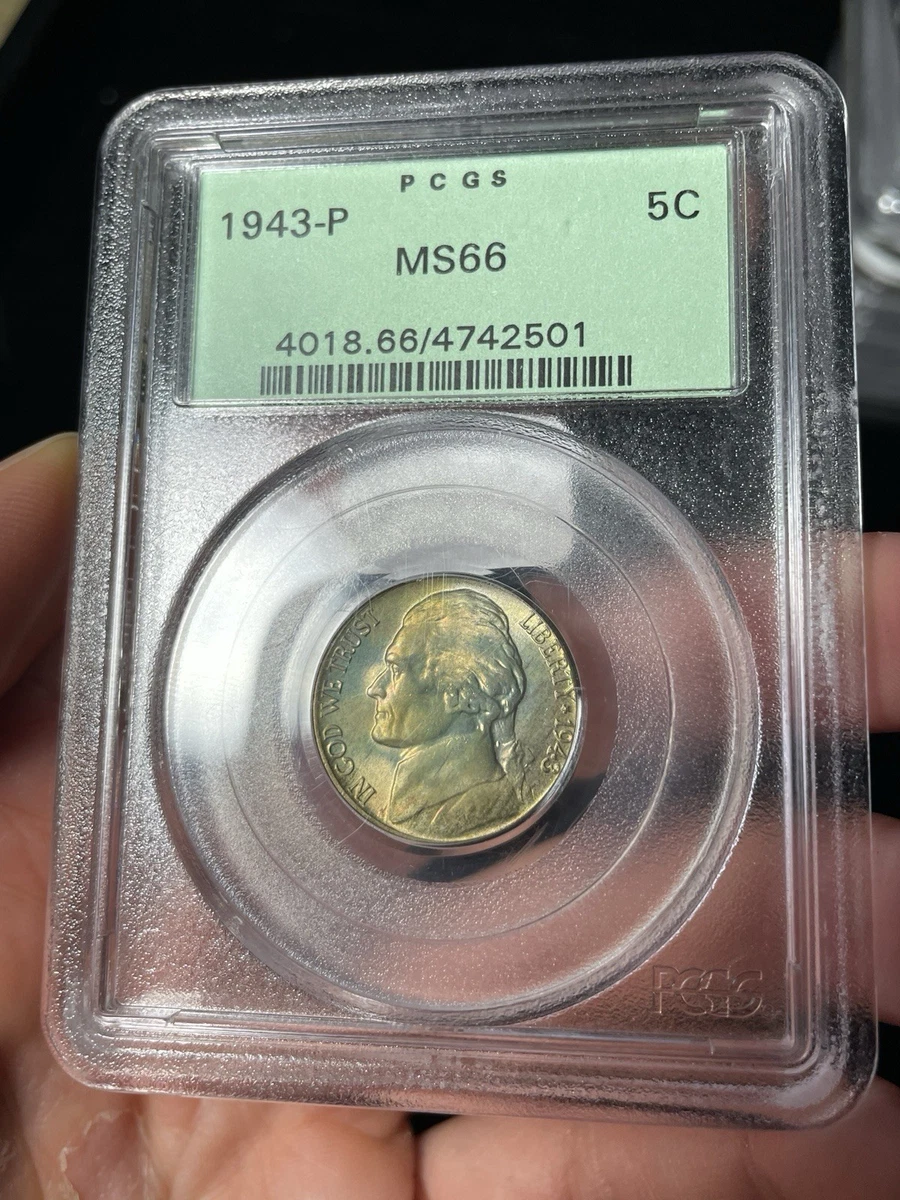 PCGS Certified MS 66 Graded 1943 Year US Jefferson Nickels (1938