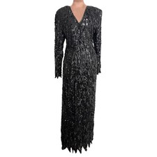 Vintage 80s Swee Lo Black Silk & Sequin Evening Gown Maxi Dress (Sz 8/10)
