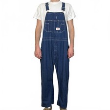 VINTAGE 90S ROUNDHOUSE BLUE DENIM JEAN OVERALLS WORK WEAR MENS USA MADE 46X30