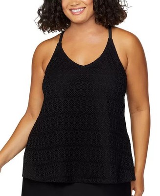 Island Escape Plus Size Crochet Racer-Back Tankini Black 18W