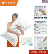 Memory Foam Pillows, Cooling Pillows Queen Size Set of 2 Adjustable Firm Bamb...