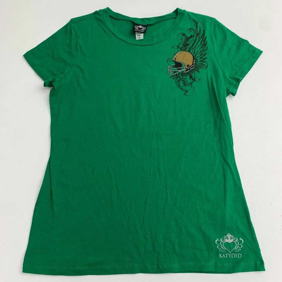 Katydid Peace Love Football Women's Plus 3XL Green Tan Bling Short Sleeve Casual - Image 2 of 4