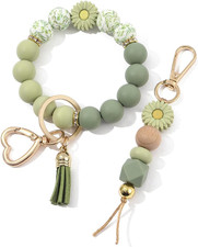 2PCS Silicone Beaded Wristlet Keychain Set, Upgraded Key Ring Bracelet