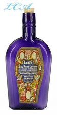 PURPLE antique BAY RUM LOITION coffin flask LEE Mfg Co CHICAGO old and ornate