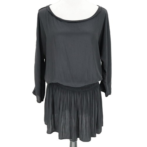 Splendid Top Womens Large Black Long Blouse Elastic Waist Scoop Neck Long Sleeve