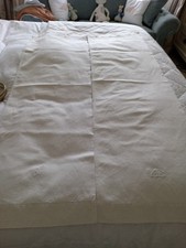 French Linen Monogram Light Ivory Bolero Cushions VGC 45cm X 154cm  GF INITIAL